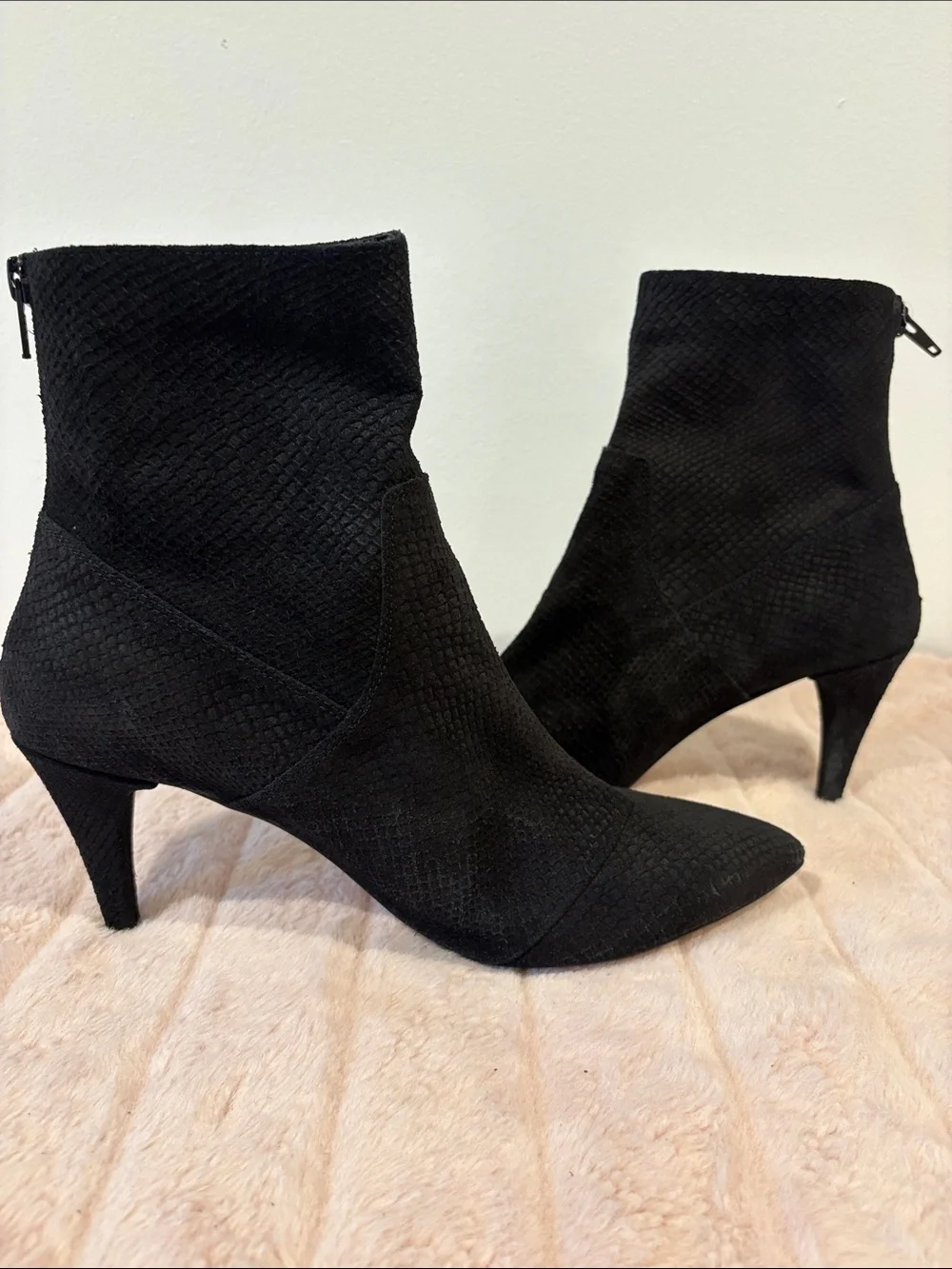 Free People Black Pointed Toe Embossed Suede Ankle Boots